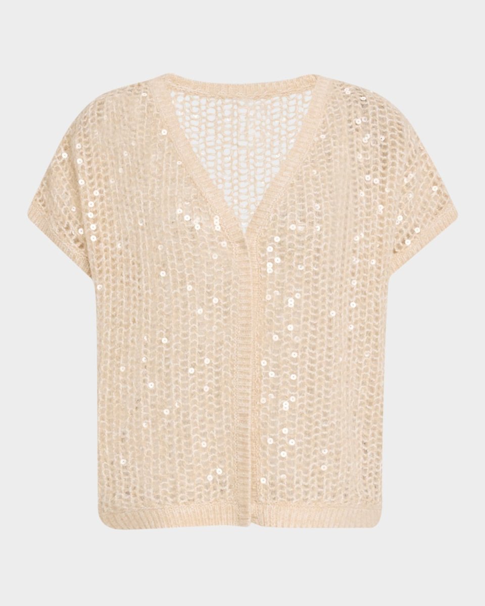 Cashmere Open-Knit Sequin Cardigan